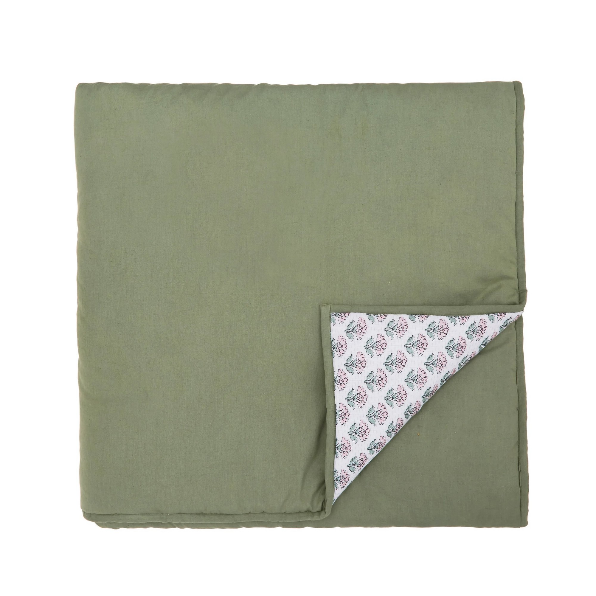 Indienne Blockprint Throw By Joules In Khaki Green